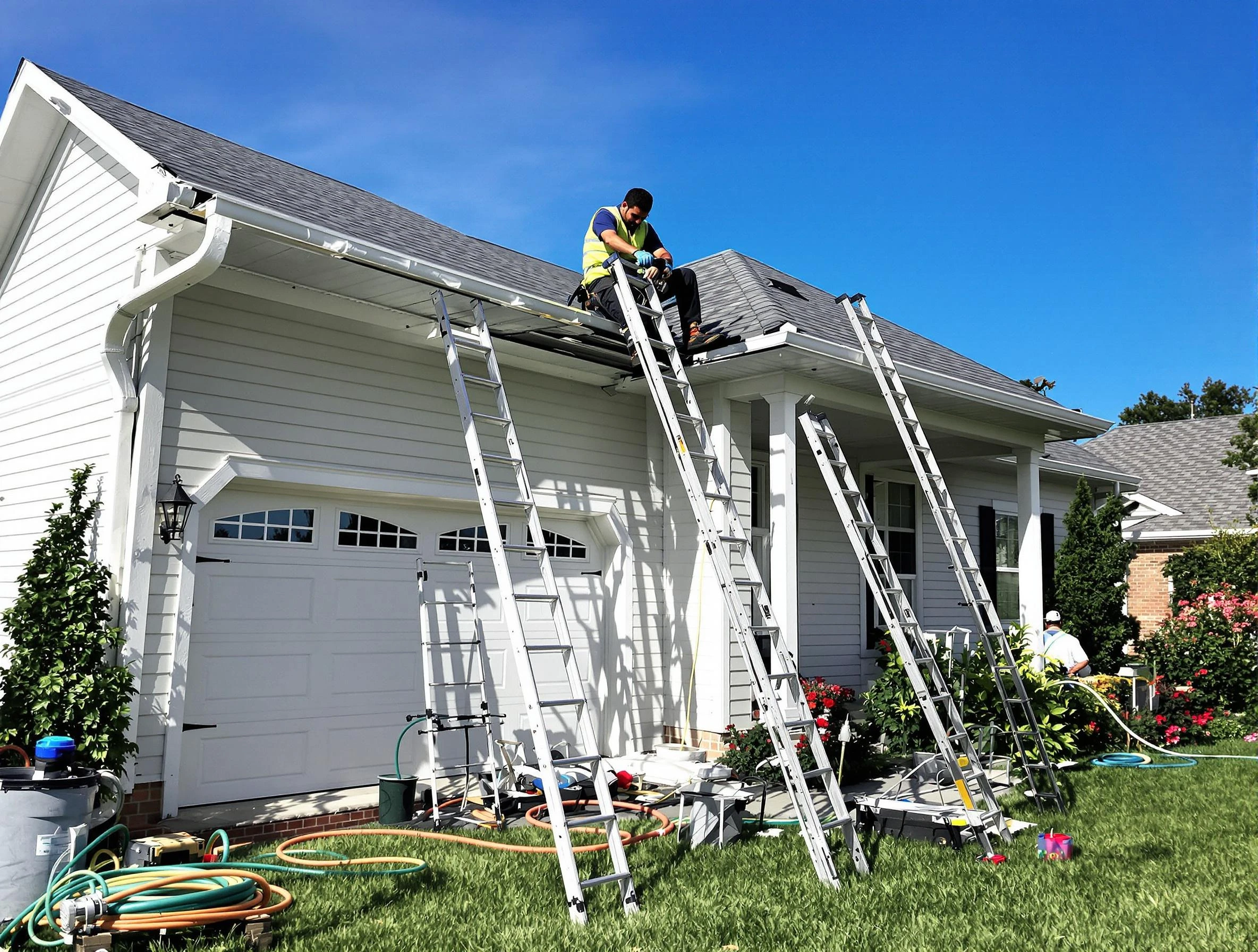 Removal of old gutters by Streetsboro Roofing Company to install new system in Streetsboro, OH